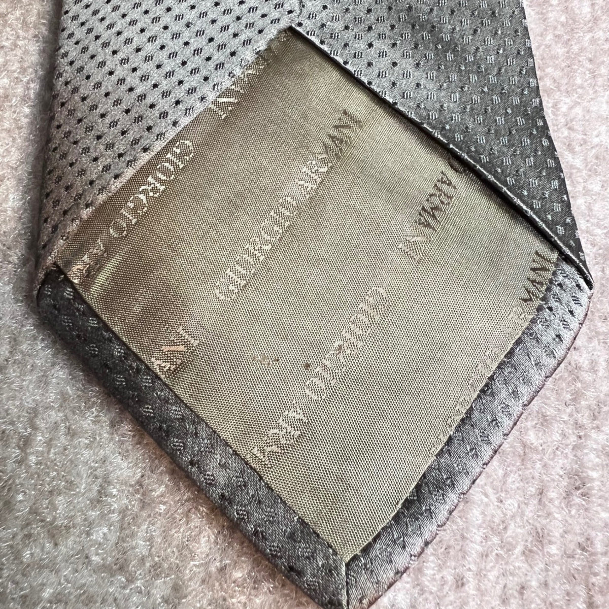 Giorgio Armani Silk Tie Mens OS Silver Grey Micro Dot Geometric Textured Italy
