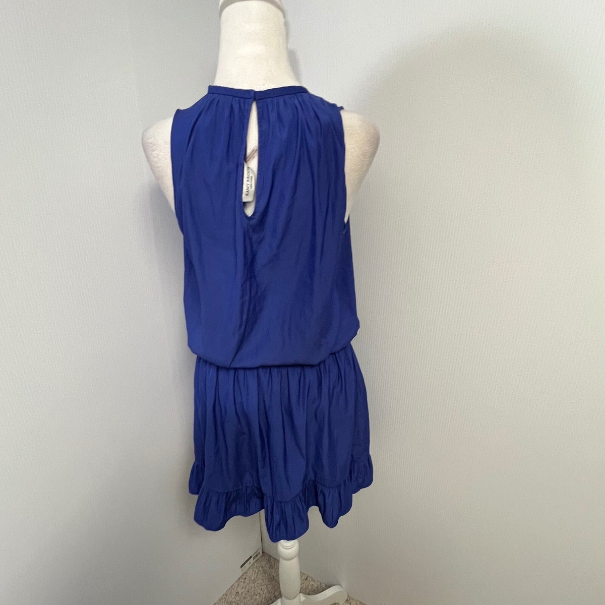 Ramy Brook New York Royal Blue Sleeveless Smocked Waist Ruffle Hem S Mini Dress