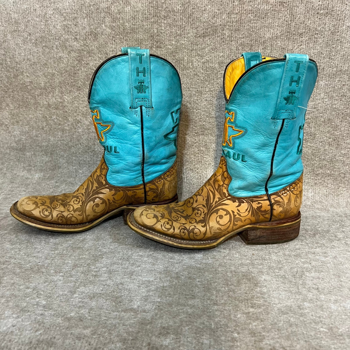 Tin Haul Women's Teal 6.5 Damask Floral Leather Western Cowboy Boots