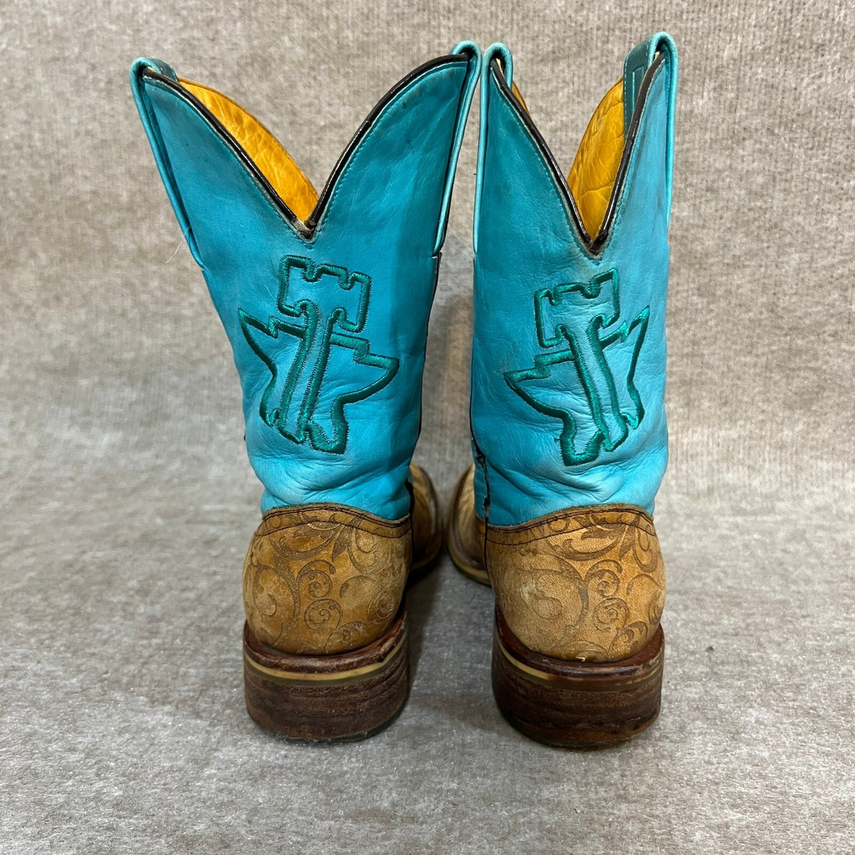 Tin Haul Women's Teal 6.5 Damask Floral Leather Western Cowboy Boots