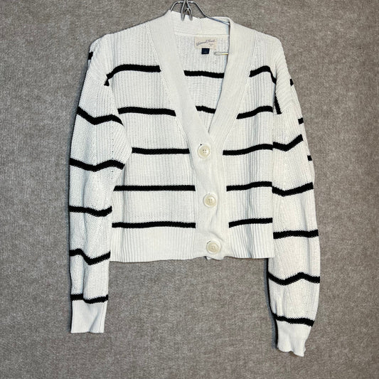 Universal Thread Women's Black White Striped Cardigan Crop Sweater Size S