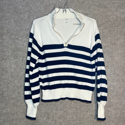J.Crew Women's Navy and White Striped Half-Zip Pullover Sweater Size S