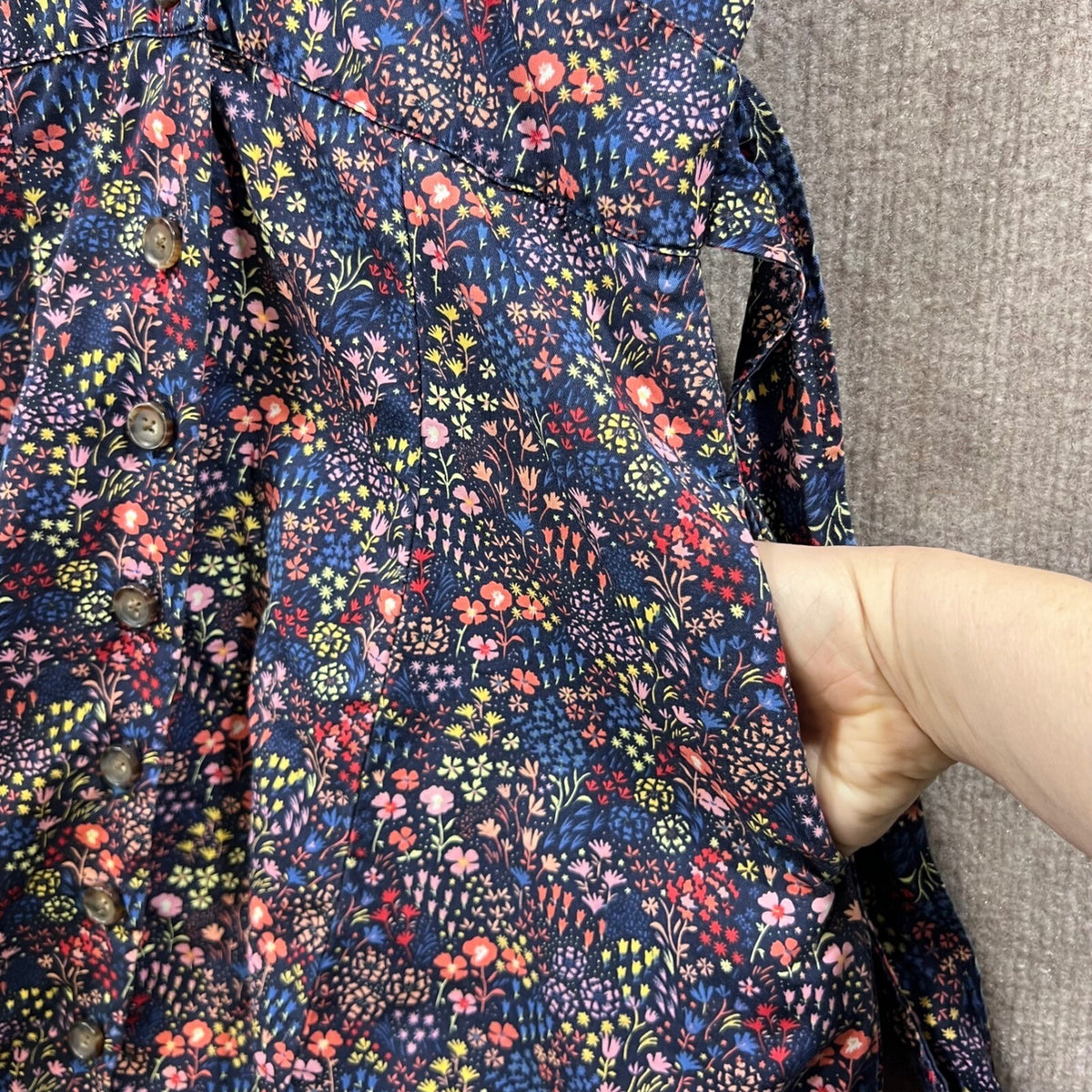Marine Layer Floral Print Button Front Tie Waist Mini Dress X Small