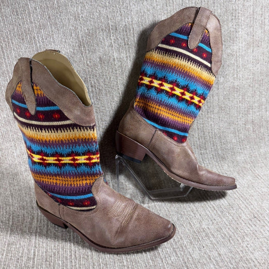 Roper Womens Western Boots Aztec Print Knit Shaft Brown Point Toe Sz 7