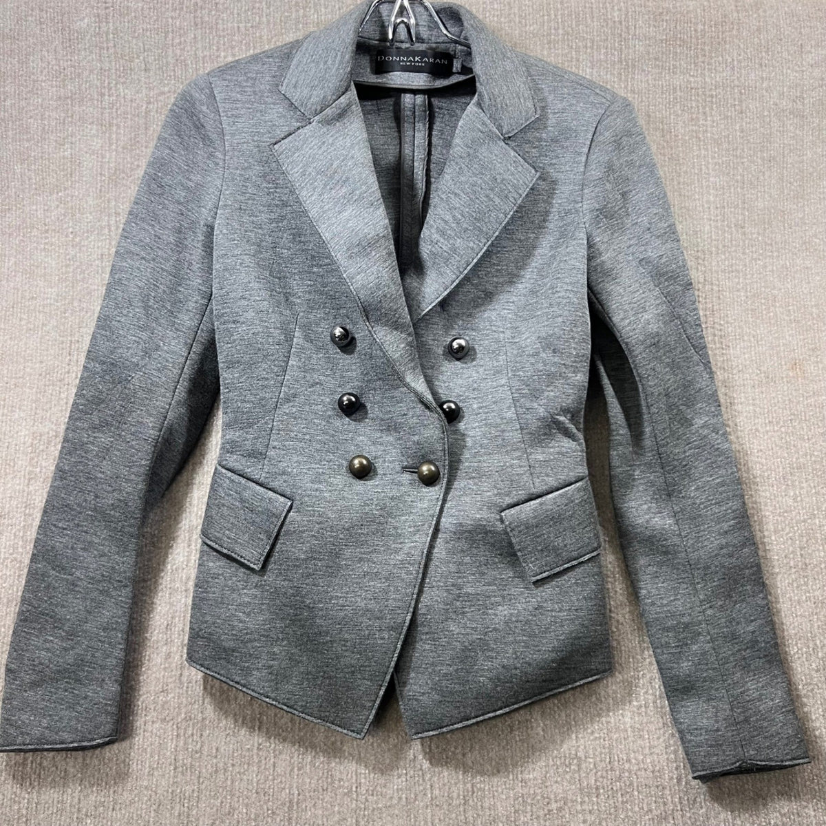Donna Karan New York Blazer Women Size 2 Gray Double Breasted Minimalist