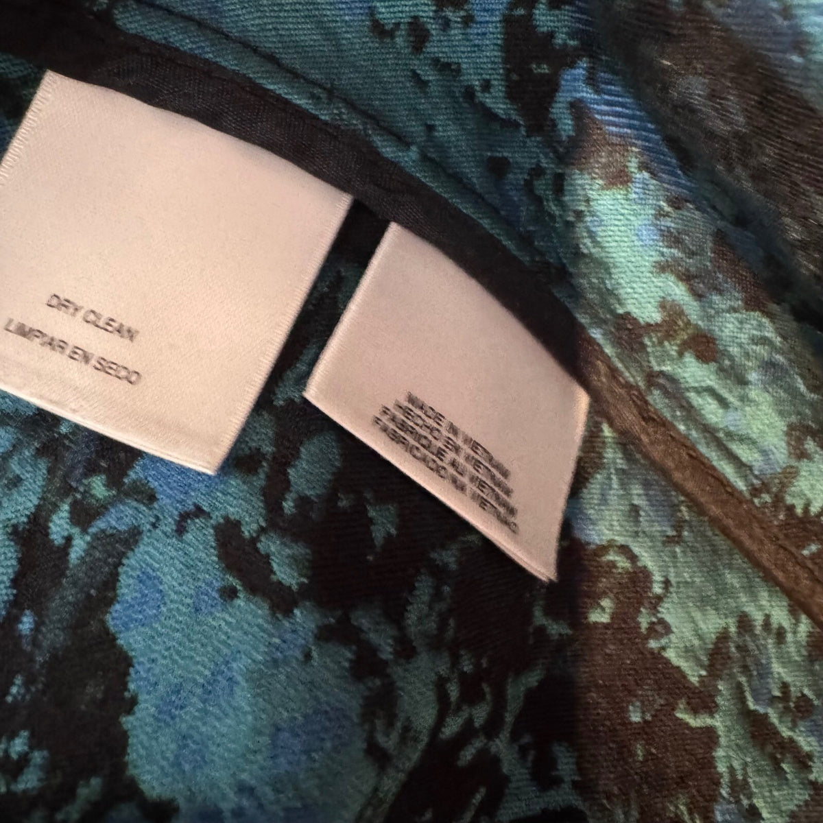 Anne Klein Bomber Jacket Womens 14 Blue Green Jacquard Abstract Zip Up Chic