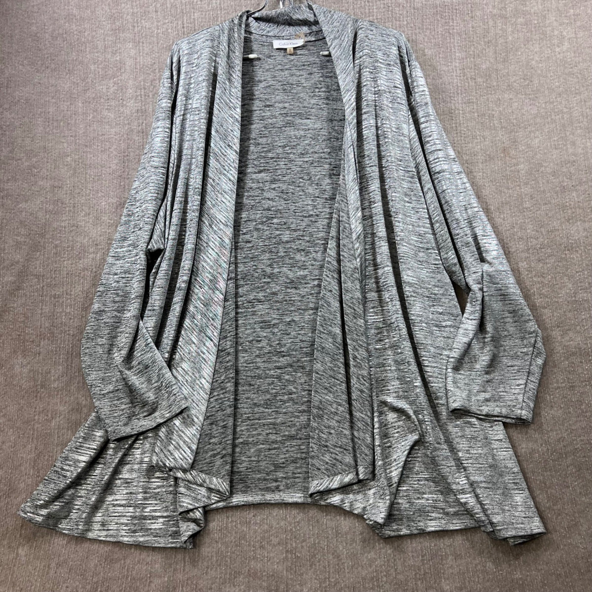 Calvin Klein Metallic Silver Open Front Duster Cardigan 3X Shimmer Waterfall