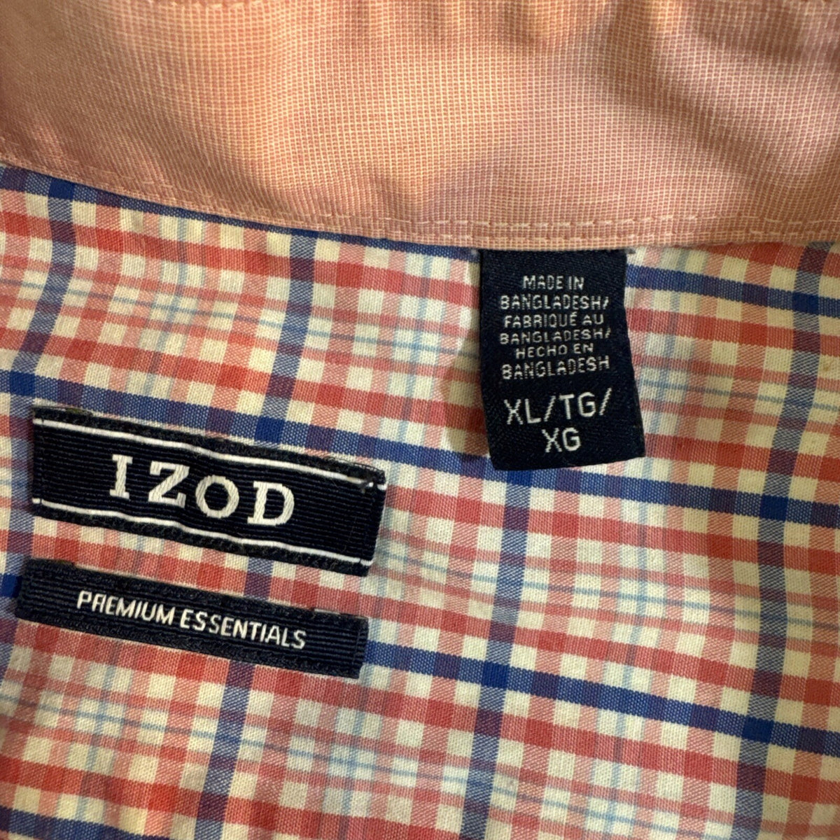 IZOD Premium Essentials Men XL Button up Shirt Contrast Cuff Plaid Red Blue