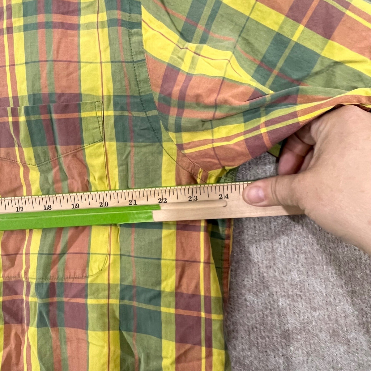 Catalina Island Wear Button Down Shirt Men Large Plaid Yellow Cotton Beachy Boho