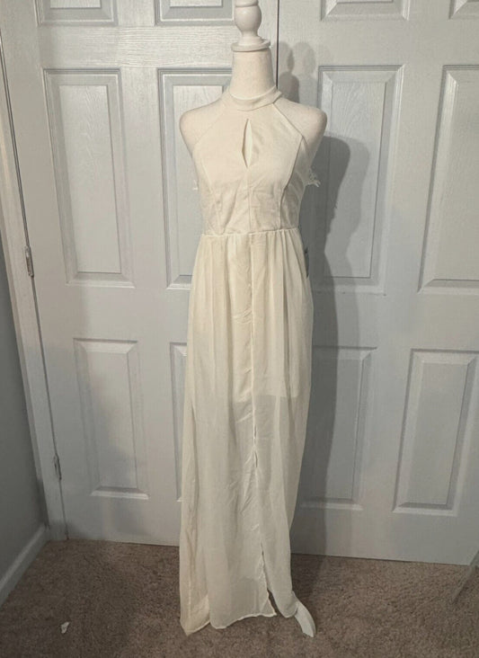 Lulus My Beloved M Lace Maxi Dress Women Small White Keyhole Open Back Layer NWT