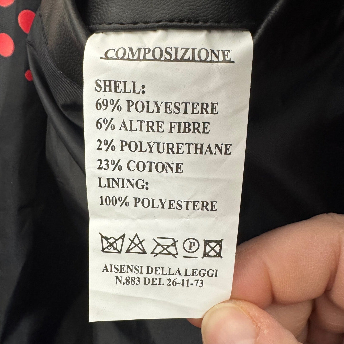 VG World Collection Black Faux Leather Jacket Italian Flag Lining Mens L