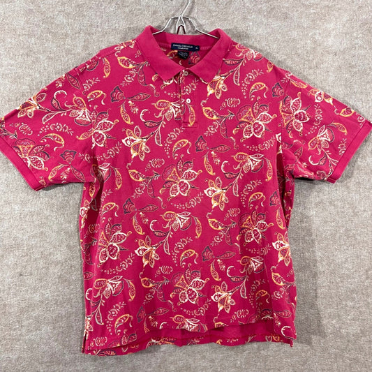 Vintage Daniel Cremieux Polo Shirt Mens XL Paisley Floral Red Cotton Dadcore