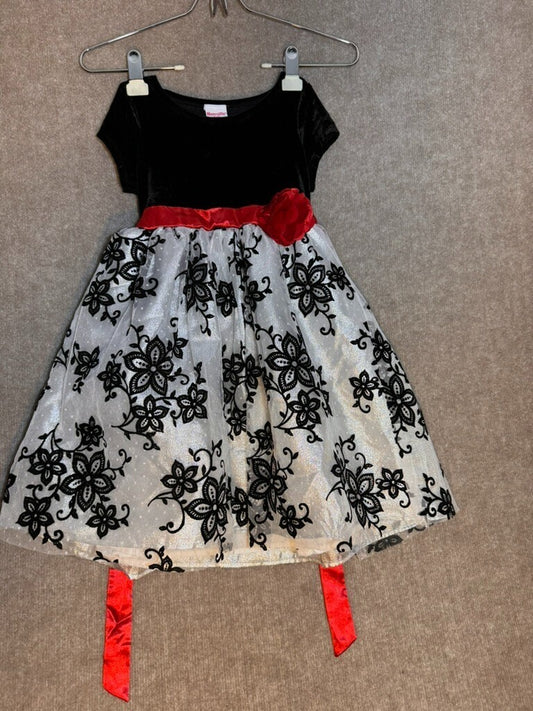 Nanette Lepore Kids’ Dress Size 6X Black Velvet Top White Chiffon Floral Holiday