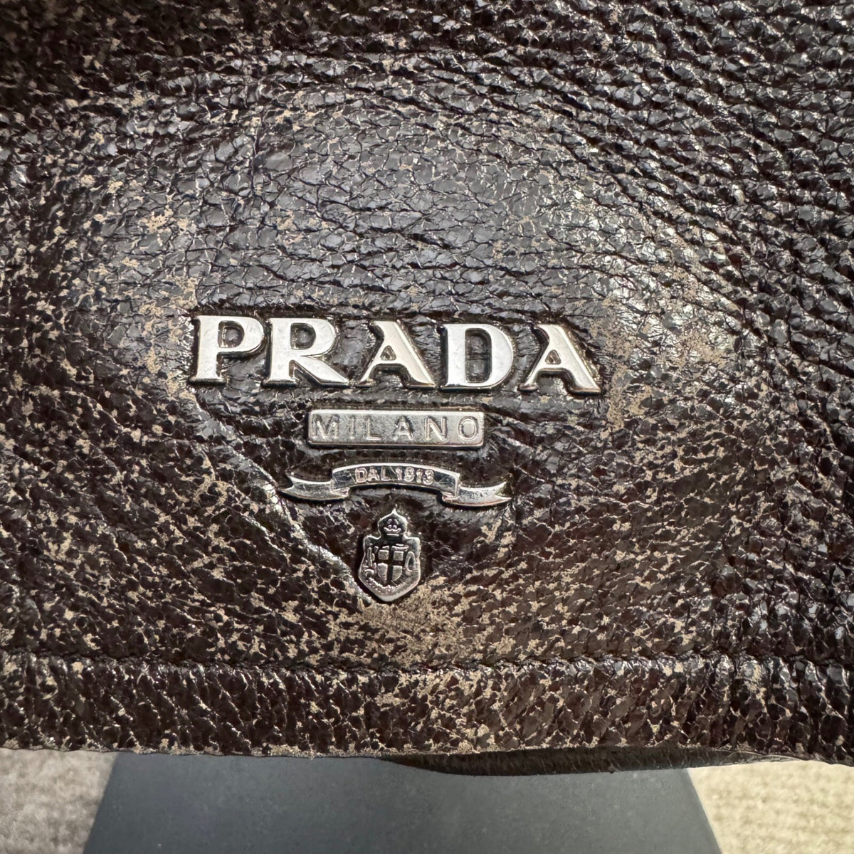 Prada Cervo Lux Leather Chain Shoulder Bag Women Metallic Distressed Flap Luxury
