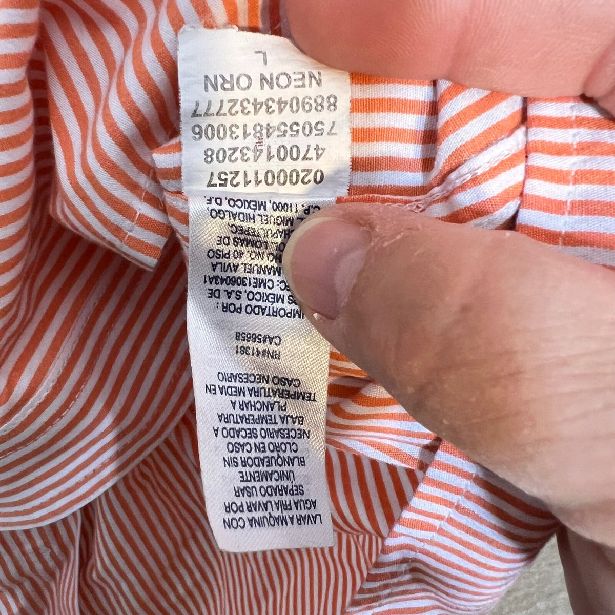 Chaps Short Sleeve Button Down Shirt Mens Large Orange White Striped Preppy