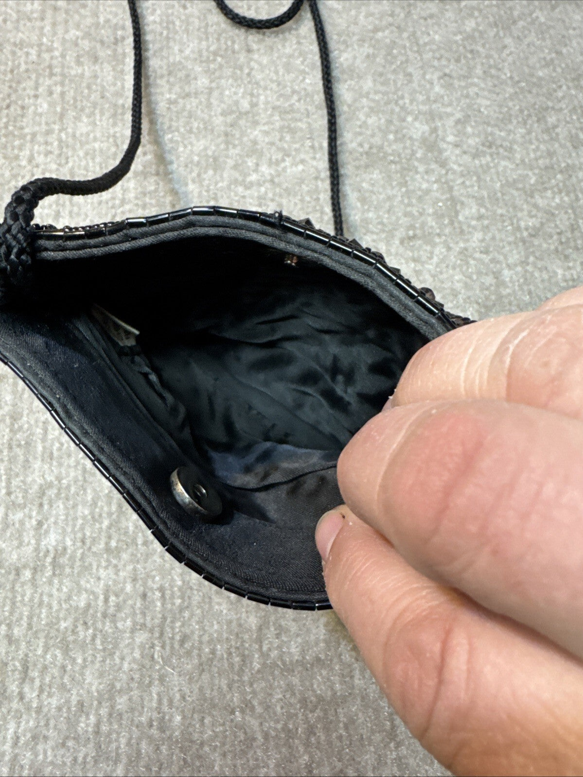 Beaded Evening Micro Bag, Black, Small Purse Glam Flapper Swing
