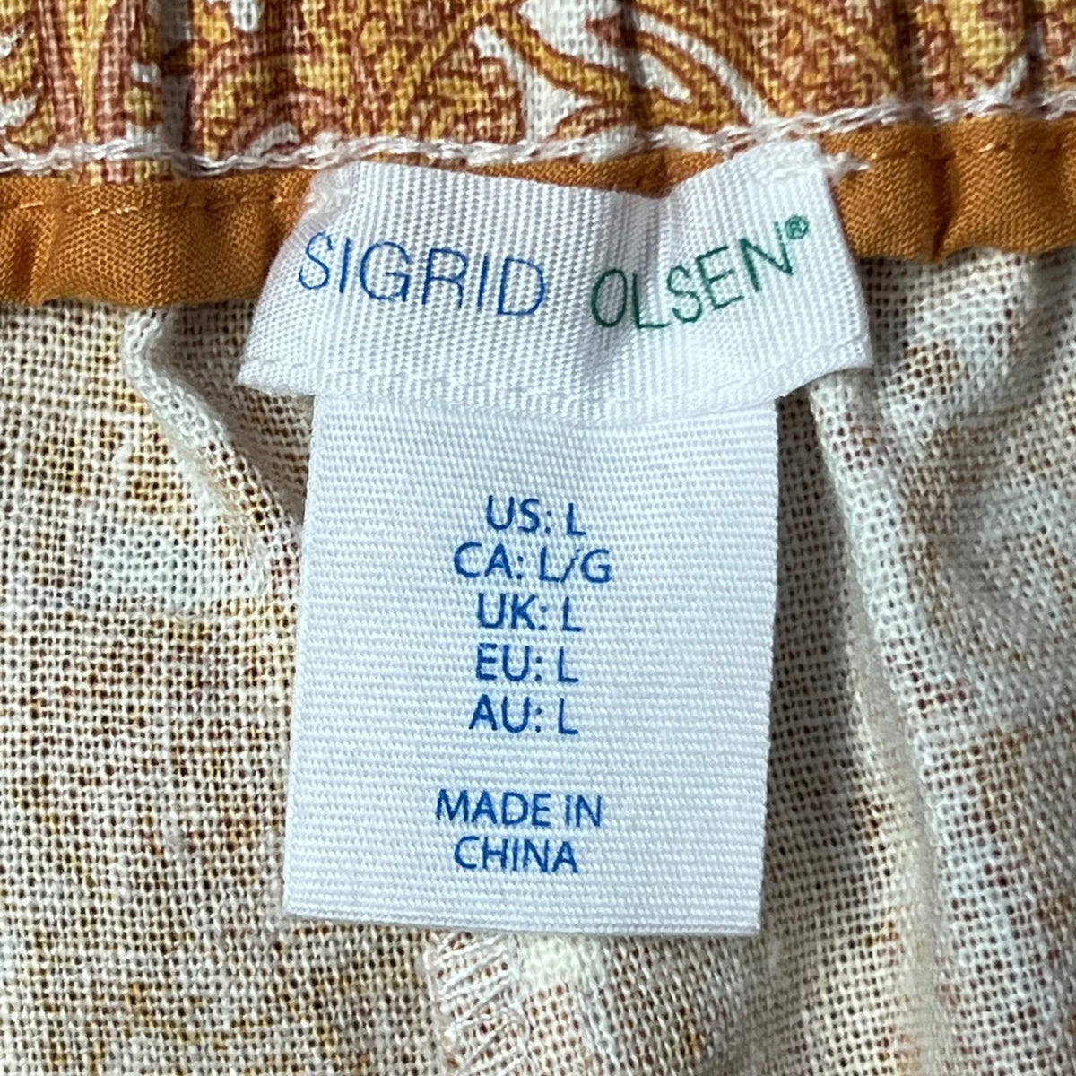 Sigrid Olsen Women Lg Linen Paisley Print Wide Leg Cropped Pants Elastic Waist