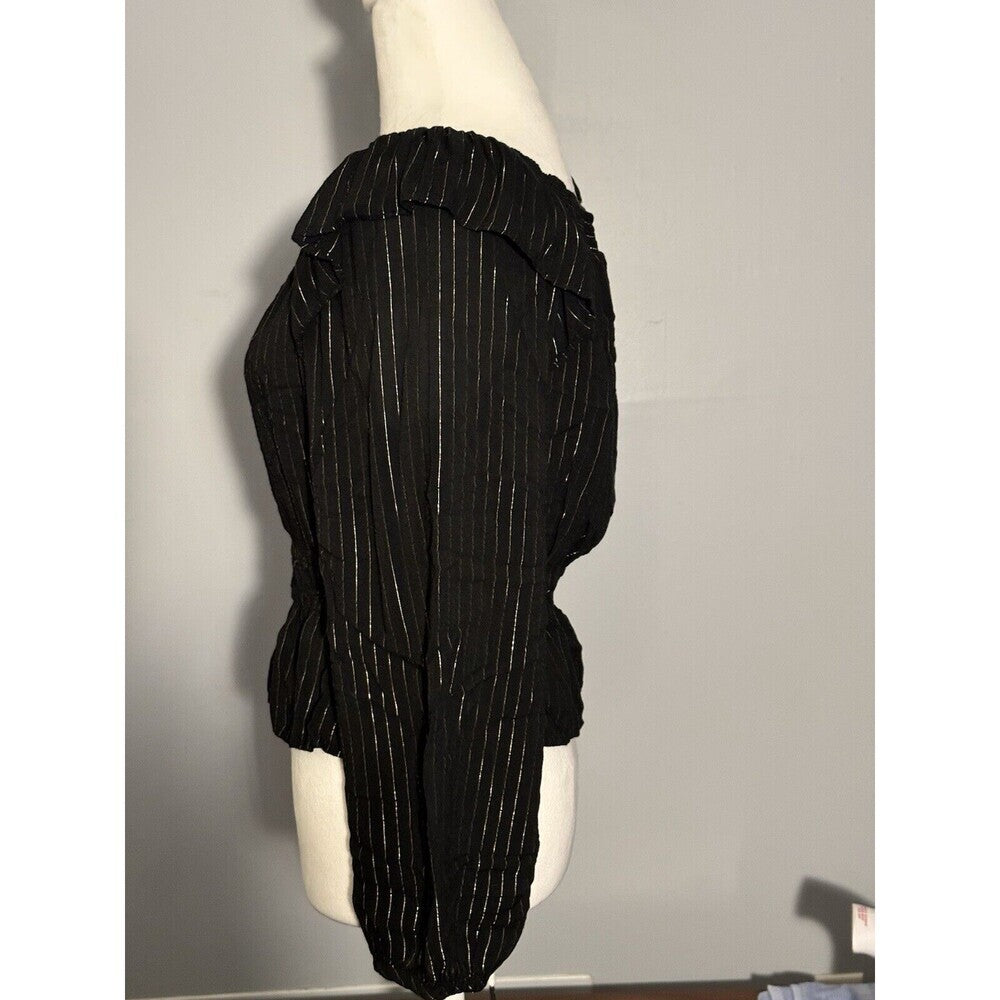 Black Ruffle Peplum Long Sleeve Witchy Whimsigoth Top Universal Thread Sz S