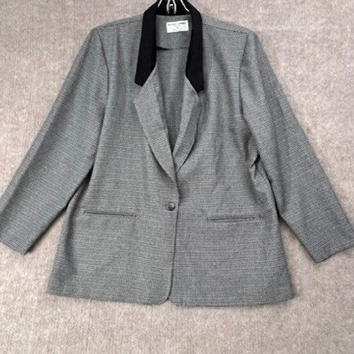 Alfred Dunner Petite 16 Blazer Houndstooth Black Collar Career Jacket
