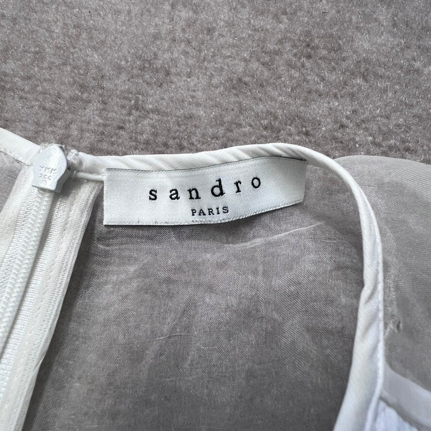 Sandro Paris White Small (Fr 36) Sleeveless Pleated Layered Sheer Tank Top