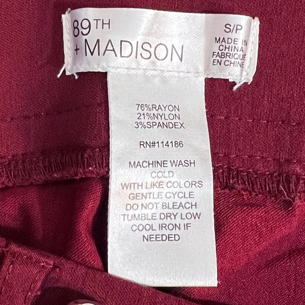89th + Madison Dress Pants Women S Burgundy Pull On Stretch Faux Button Workwear