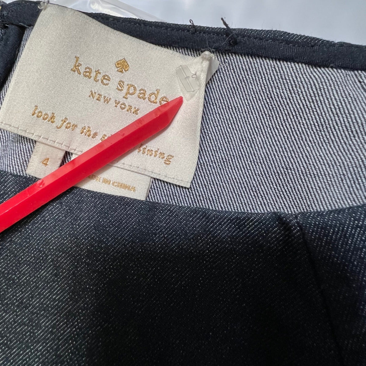 Kate Spade Denim Chambray Shift Dress Boat Neck Puff Sleeve Gold Zipper Size 4