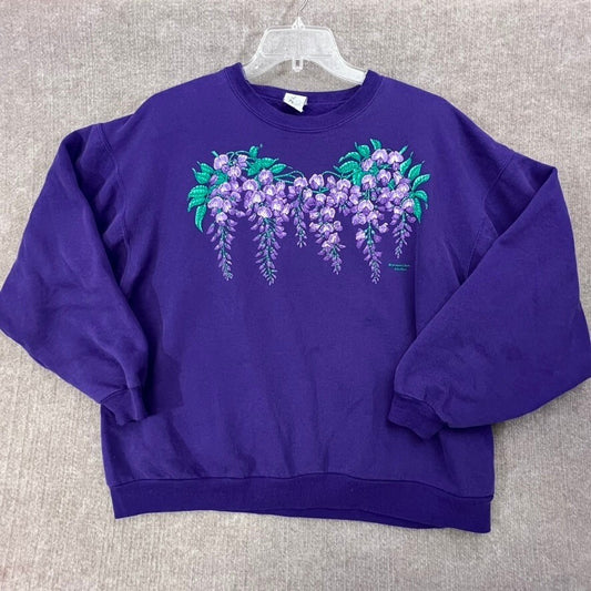 Vintage Morning Sun Whitten Embroidered Floral Graphic Sweatshirt XL USA READ
