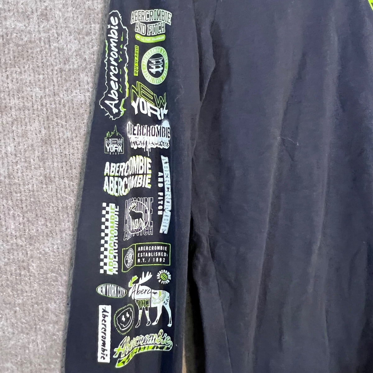 Abercrombie Kids Long Sleeve Graphic T-Shirt Boys 13/14 Black Neon Logo Skate
