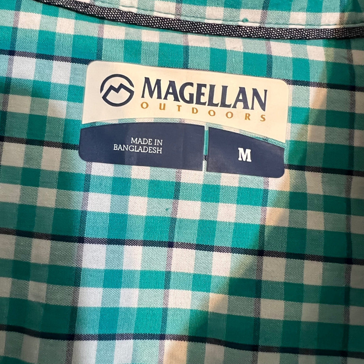 Magellan Outdoors Button Up Shirt Women M Green Gingham Plaid Hiking Gorpcore