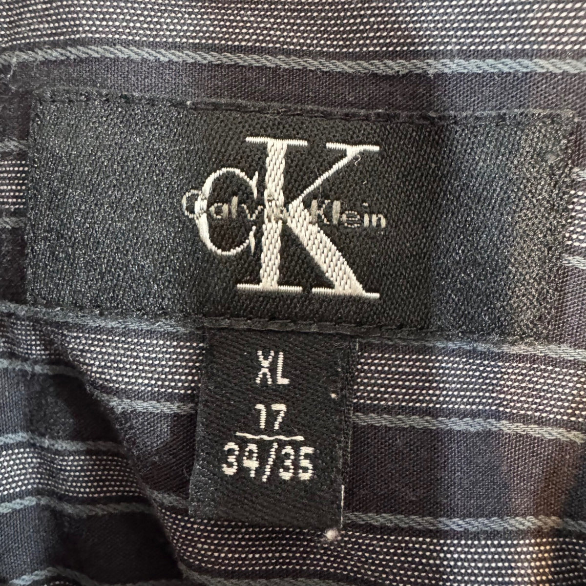 Calvin Klein Button Down Shirt Mens XL Black Gray Striped Long Sleeve Goth Sleek