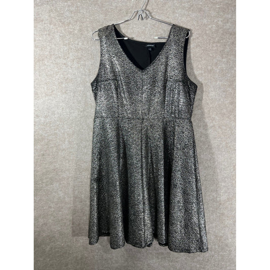 Torrid Dress Womens 1 Silver Glitter Metallic Sleeveless V Neck Fit Flare Party