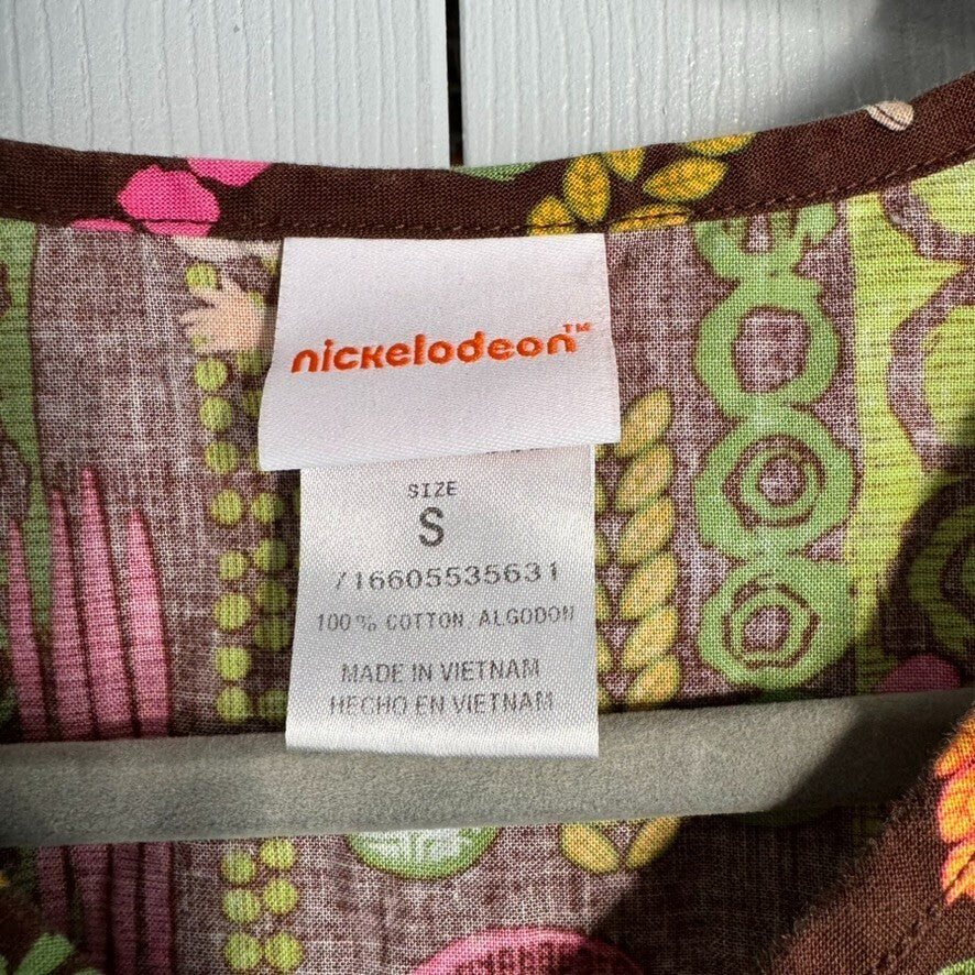 Nickelodeon Dora the Explorer Women's Size S Brown Patterned Scrub Top