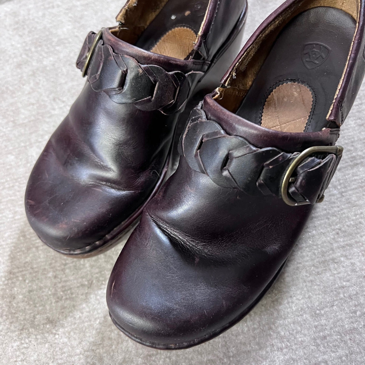 Ariat Leather Clogs Women's Size 9 EU40 Brown Braided Buckle Accent Comfort Shoe