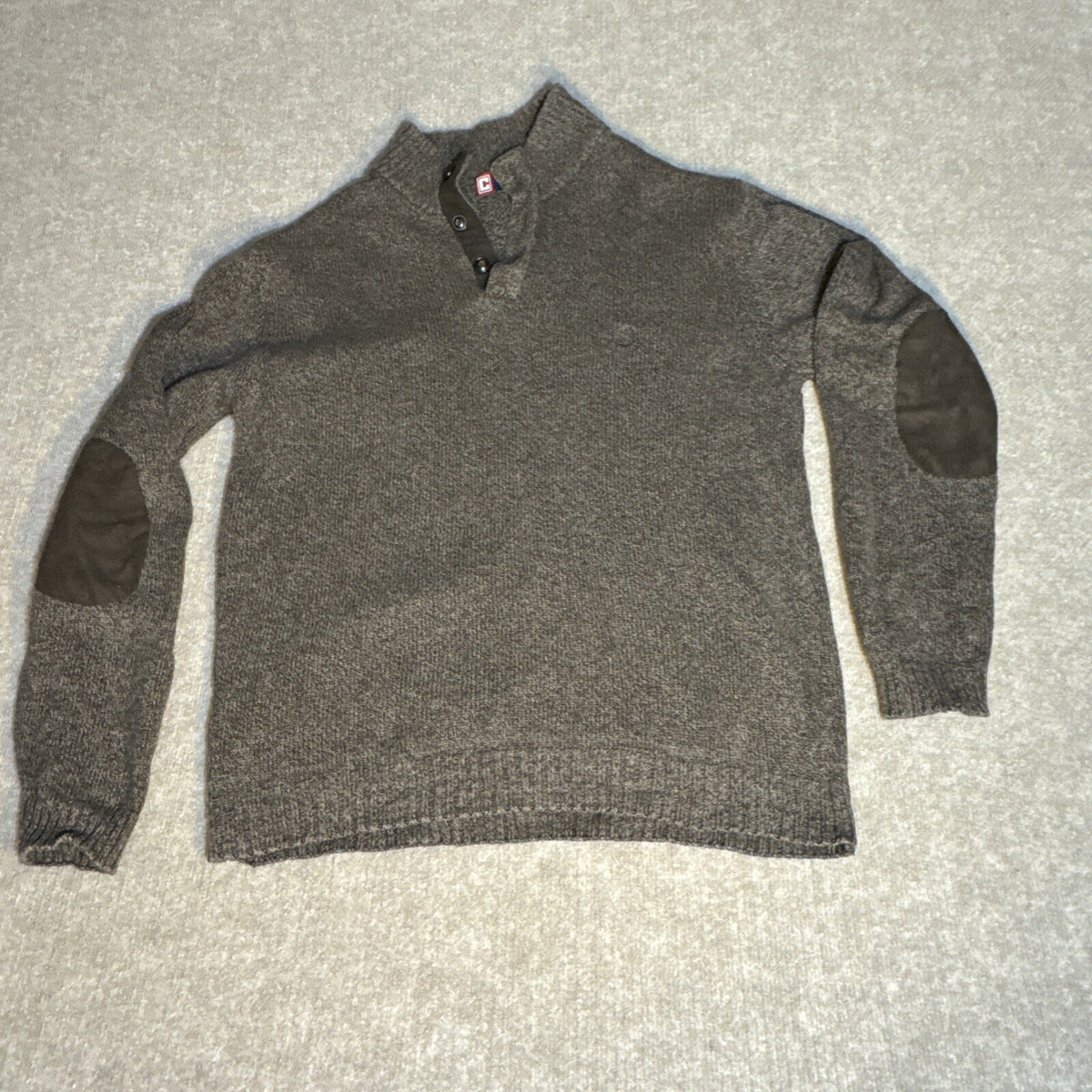 Chaps Ralph Lauren Men Sweater Lg Brown Mock Neck 3-button Grandpa Professor
