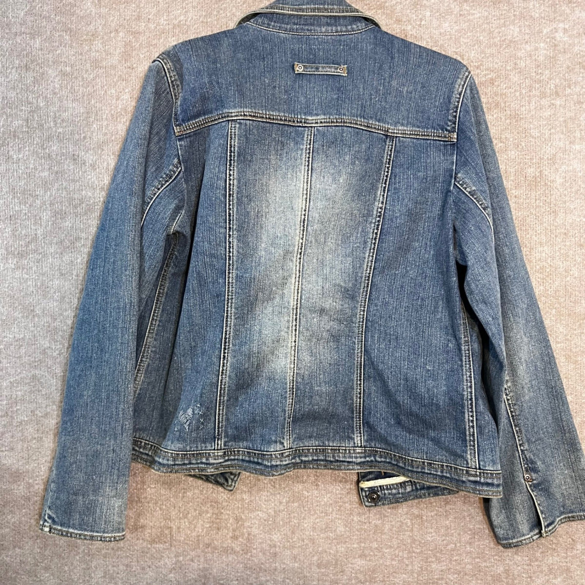 Brighton Denim Trucker Jacket Women Medium Blue Wash Crystal Heart Embroidery