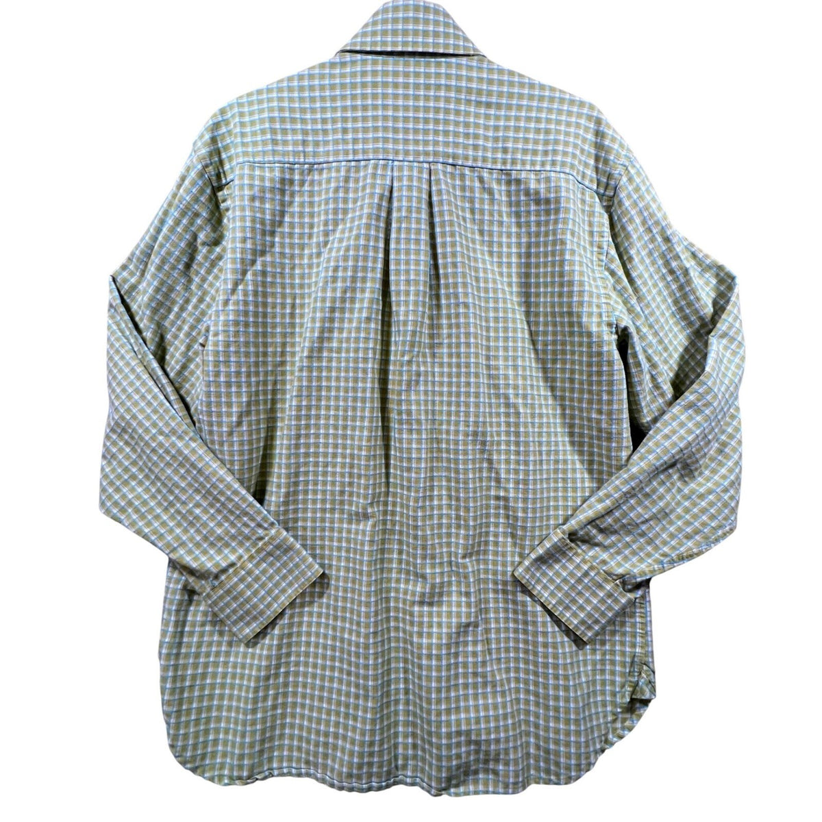 Diamond Jim Mens L Plaid Button Down Shirt Long Sleeve Green Blue White