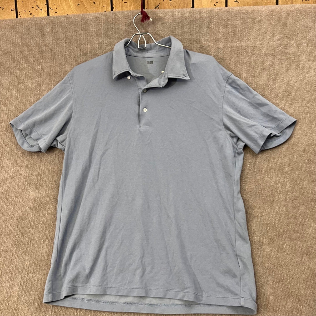 Uniqlo AIRism Polo Shirt Men's Large L Short Sleeve Button Blue Casual