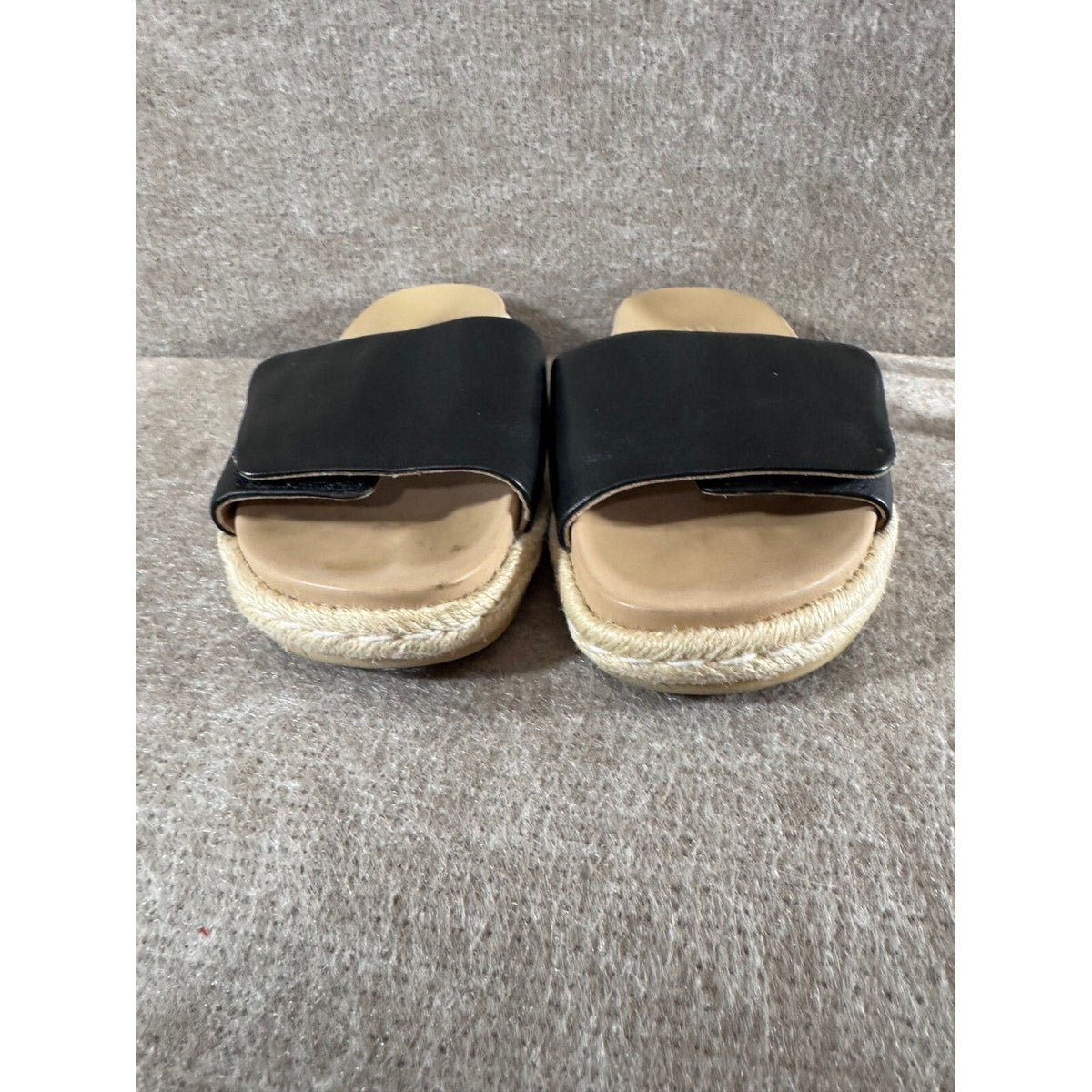 SIZE ABEO Isle Slide Sandals  Black Leather Espadrille Platform Minimalist