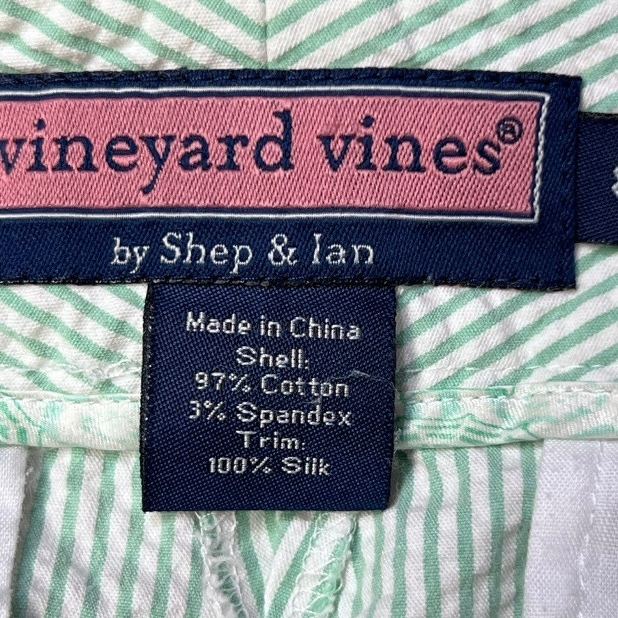 Vineyard Vines Womens Seersucker Pants Size 8 Striped Whale Logo Bootcut Resort