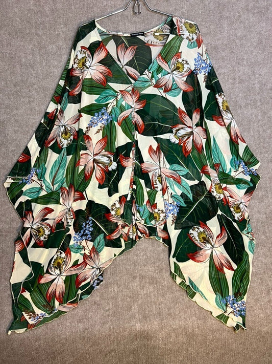 Cha Cha Vente Women’s Swim Coverup 3X Floral Green Tan Lightweight