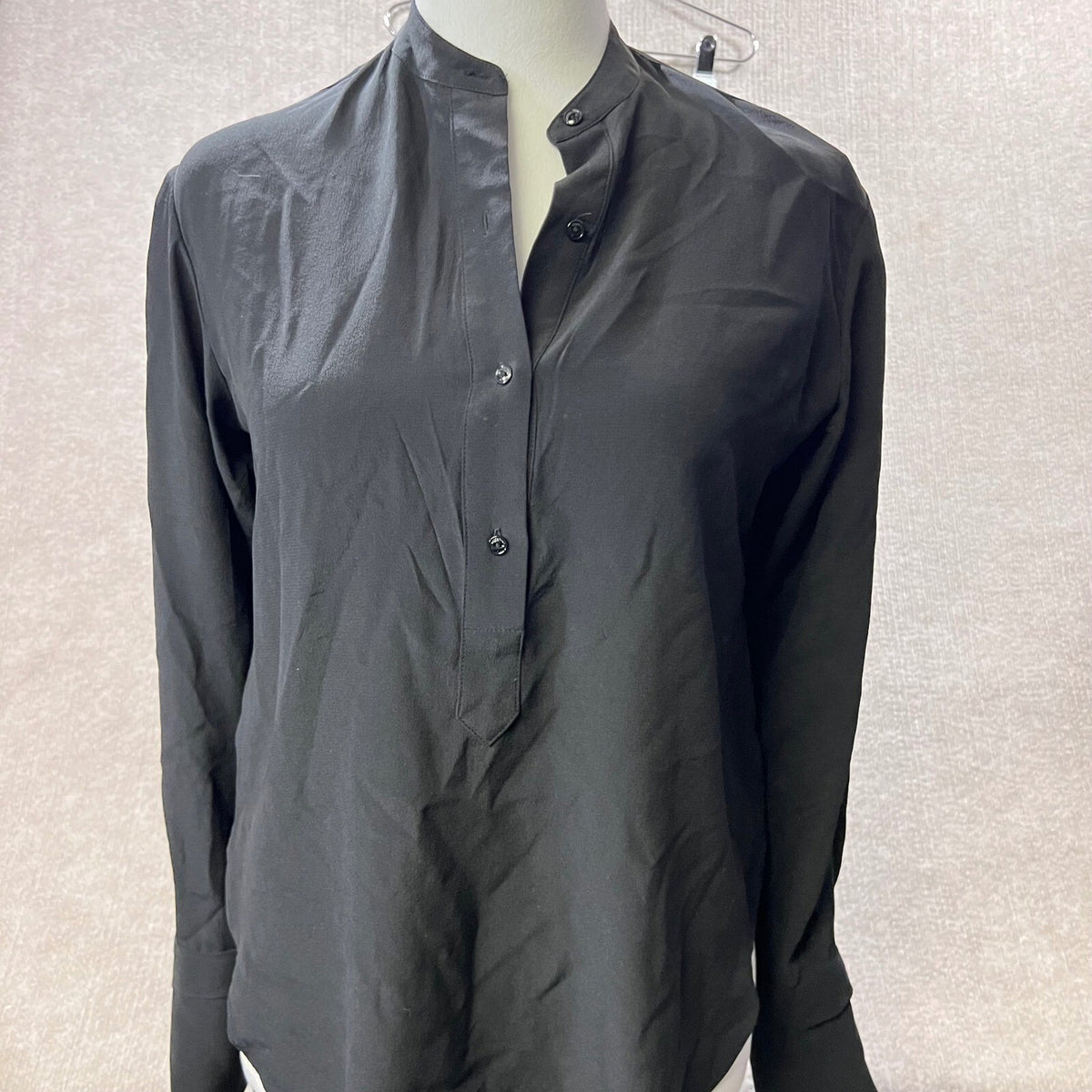 Rag Bone New York Black Silk Mandarin Collar Long Sleeve Tie Cuff Tunic Top XXS