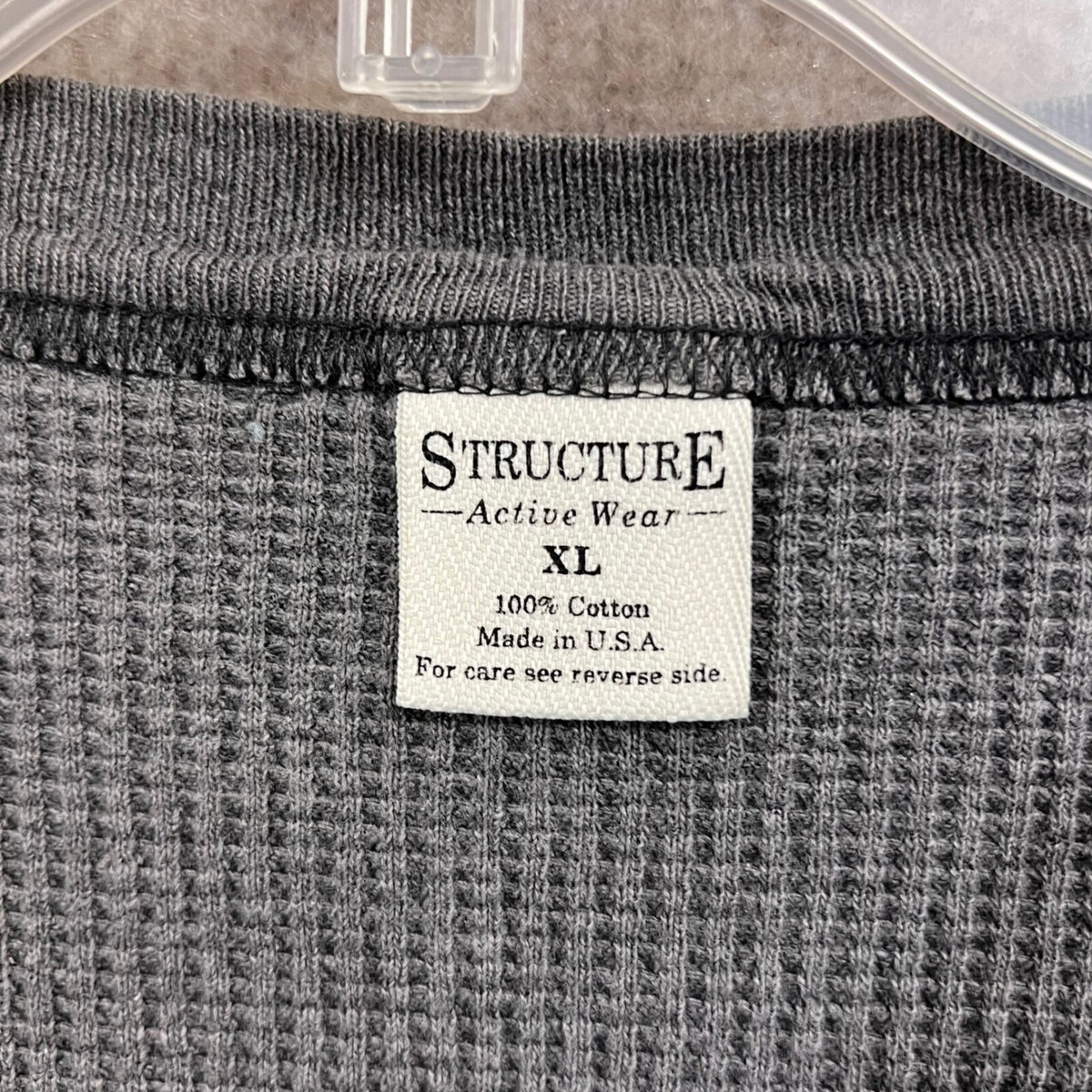 Vintage Structure Y2k USA Mens XL Gray Long Sleeve Waffle Knit Thermal Shirt