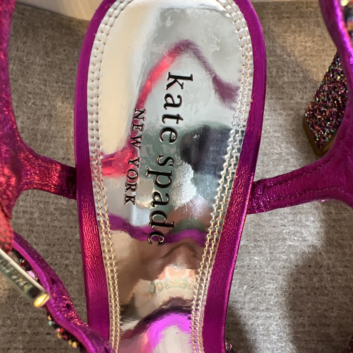 Kate Spade Rainbow Glitter Bow Miya Platform Open Toe Heels Size 9B NWOT