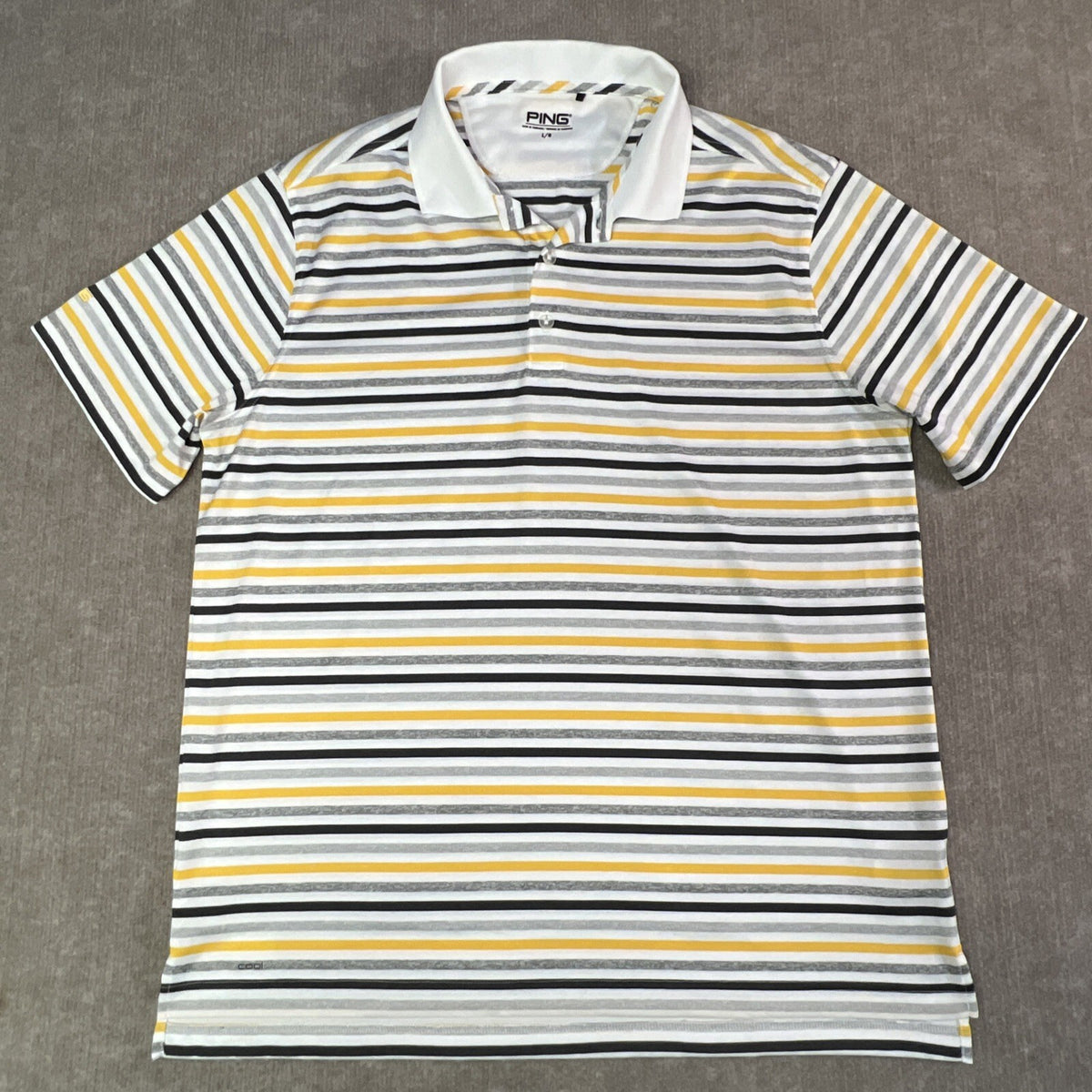 PING Golf Polo Shirt Men Large Bright Yellow Stripe Active Tennis Collar