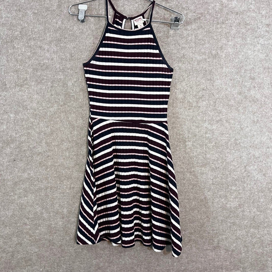 Mossimo Dress Womens XS Skater Halter Neck Striped Ribbed Knit Casual Preppy