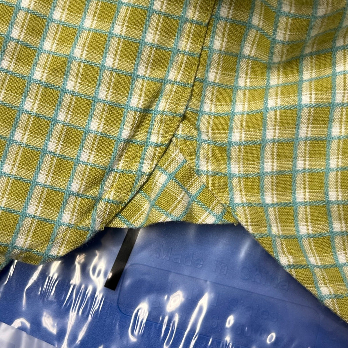 Diamond Jim Mens L Plaid Button Down Shirt Long Sleeve Green Blue White