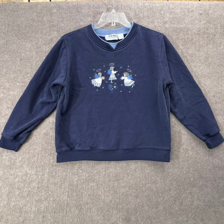 Shenanigans Medium Blue Crewneck Sweatshirt Embroidered Angels Vtg Grannycore