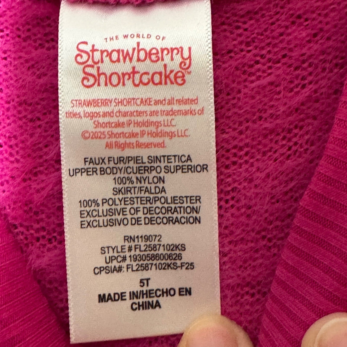Strawberry Shortcake Faux Fur Tulle Dress Girls 5T Pink Glitter Winter Core