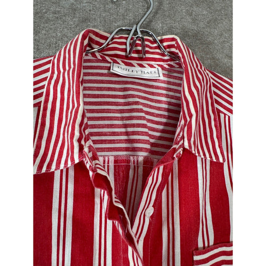 Vintage Ashley Hall Shirt Womens XL Red White Stripe Oversized Preppy Button Up