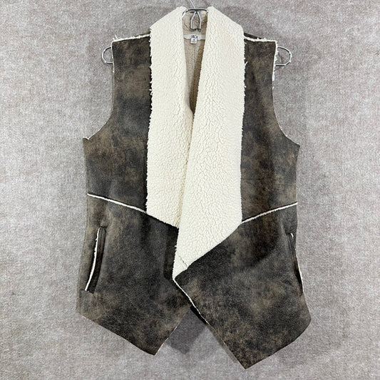 JACK Shearling Vest Womens Small Brown Faux Leather Faux Fur Boho Western